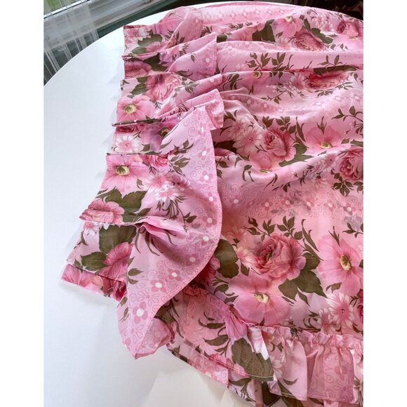 Vintage 70s pleated curtains, cabbage roses pink floral, ruffle double panels - Picture 7 of 10